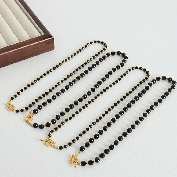 18K Gold Plated Black Onyx Necklace*Vintage Necklace*Handmade*Old Money … - Picture 4 of 8